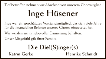 Traueranzeige von Inge Hüsener von SYK