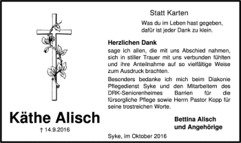 Traueranzeige von Käthe Alisch von SYK
