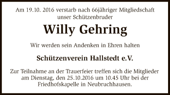 Traueranzeige von Willy Gehring von SYK