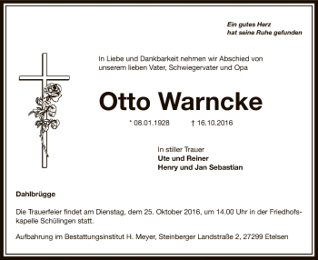 Traueranzeige von Otto Warncke von SYK