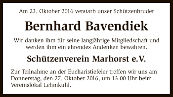 Traueranzeige von Bernhard Bavendiek von SYK