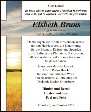 Traueranzeige von Elsbeth Bruns von SYK