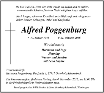 Traueranzeige von Alfred Poggenburg von SYK