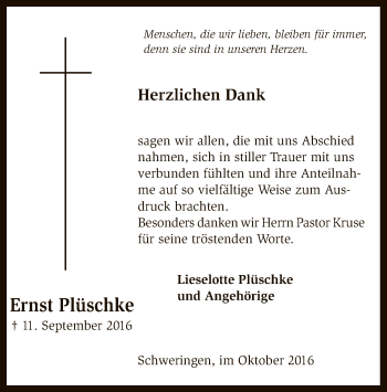 Traueranzeige von Ernst Plüschke von SYK