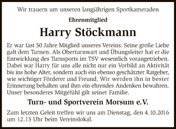 Traueranzeige von Harry Stöckmann von SYK