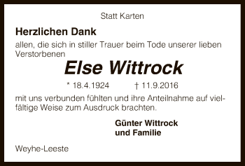 Traueranzeige von Else Wittrock von SYK