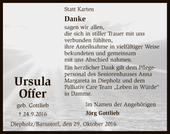 Traueranzeige von Ursula Offer von SYK