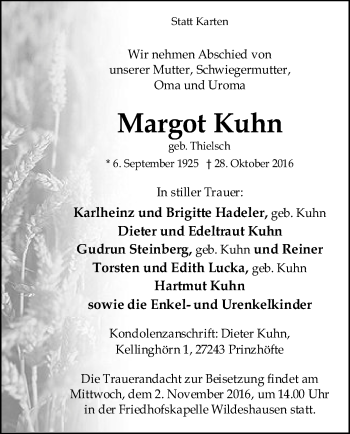 Traueranzeige von Margot Kuhn von SYK
