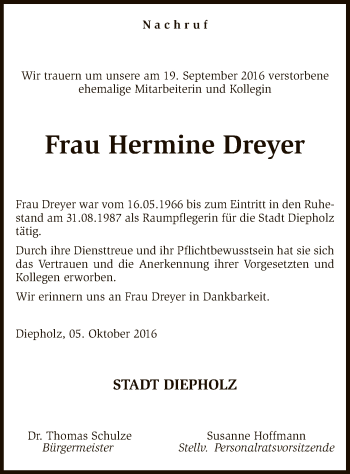 Traueranzeige von Hermine Dreyer von SYK