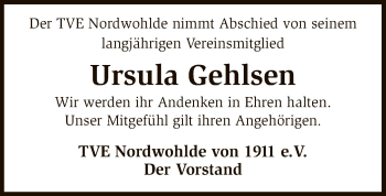 Traueranzeige von Ursula Gehlsen von SYK