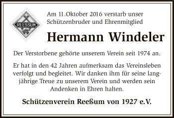 Traueranzeige von Hermann Windeler von SYK