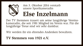 Traueranzeige von Else Inzelmann von SYK