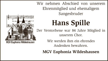 Traueranzeige von Hans Spille von SYK