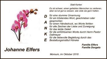 Traueranzeige von Johanne Elfers von SYK