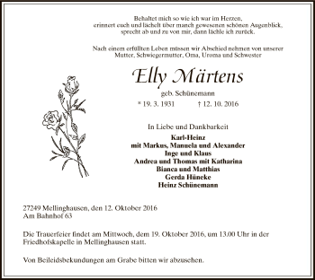 Traueranzeige von Elly Märtens von SYK