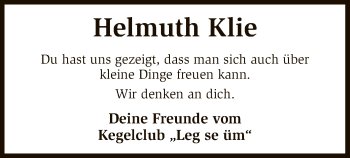 Traueranzeige von Helmuth Klie von SYK