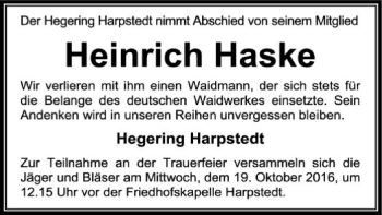 Traueranzeige von Heinrich Haske von SYK