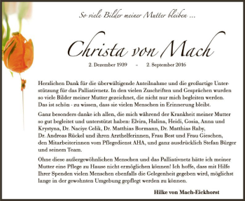 Traueranzeige von Christa von Mach von SYK