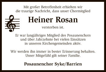 Traueranzeige von Heiner Rosan von SYK