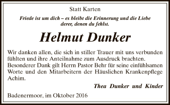 Traueranzeige von Helmut Dunker von SYK