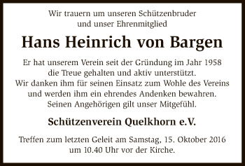 Traueranzeige von Hans Heinrich von Bargen von SYK