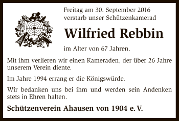 Traueranzeige von Wilfried Rebbin von SYK