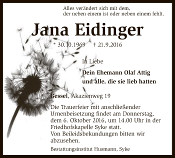 Traueranzeige von Jana Eidinger von SYK