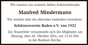 Traueranzeige von Manfred Mindermann von SYK