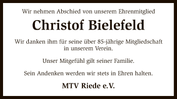 Traueranzeige von Christof Bielefeld von SYK