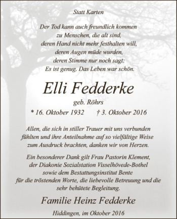 Traueranzeige von Elli Fedderke von SYK