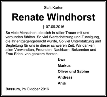 Traueranzeige von Renate Windhorst von SYK