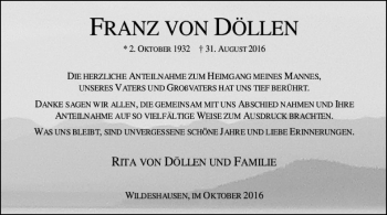 Traueranzeige von Franz von Döllen von SYK