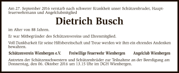 Traueranzeige von Dietrich Busch von SYK