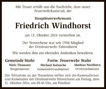 Traueranzeige von Friedrich Windhorst von SYK