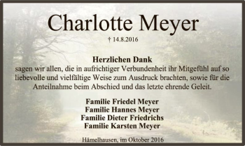 Traueranzeige von Charlotte Meyer von SYK