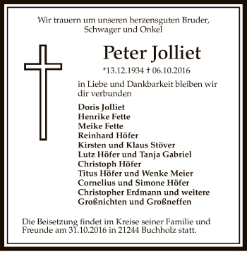 Traueranzeige von Peter Jolliet von SYK