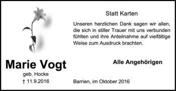 Traueranzeige von Marie Vogt von SYK