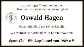 Traueranzeige von Oswald Hagen von SYK