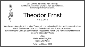 Traueranzeige von Theodor Ernst von SYK