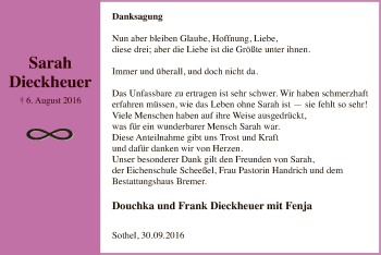 Traueranzeige von Sarah Dieckheuer von SYK