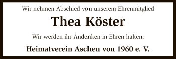 Traueranzeige von Thea Köster von SYK