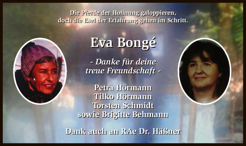  Traueranzeige für Eva Bongé vom 14.10.2016 aus SYK