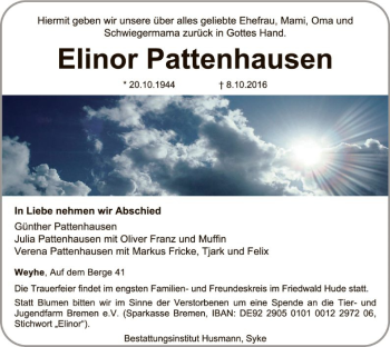 Traueranzeige von Elinor Pattenhausen von SYK