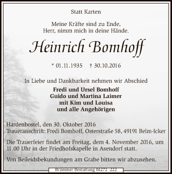 Traueranzeige von Heinrich Bomhoff von SYK