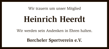 Traueranzeige von Heinrich Heerdt von SYK