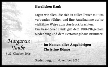 Traueranzeige von Margarete Taube von SYK
