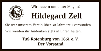 Traueranzeige von Hildegard Zell von SYK