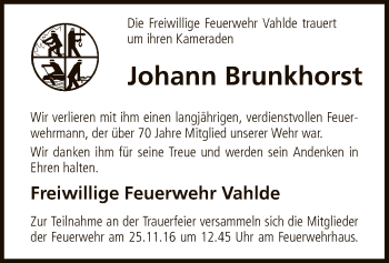 Traueranzeige von Johann Brunkhorst von SYK