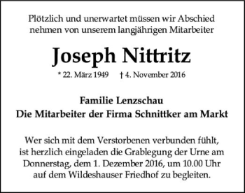 Traueranzeige von Joseph Nittritz von SYK