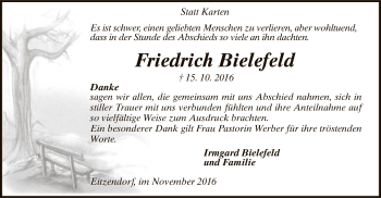 Traueranzeige von Friedrich Bielefeld von SYK